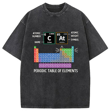 Personality fashion Cat Periodic Table Chemistry Washed T-Shirt