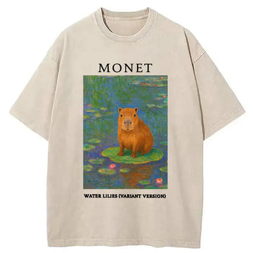 Personality fashion Monet's Capybara Washed T-Shirt