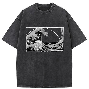 Personality fashion Golden Ratio Wave Washed T-Shirt