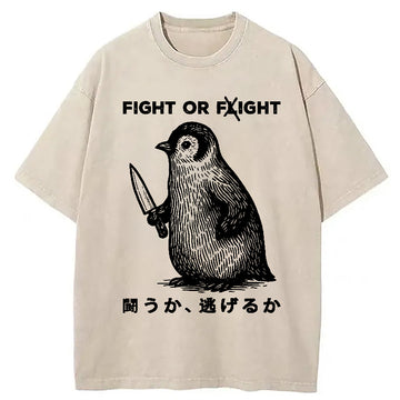 Personality fashion Funny Fight Or Flight Washed T-Shirt