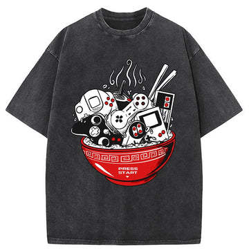 Personality fashion Press To Start The Game Washed T-Shirt
