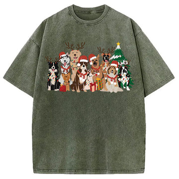 Personality fashion Christmas Dogs Washed T-Shirt