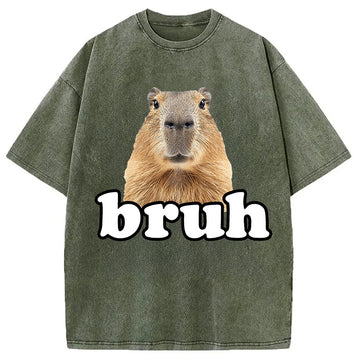 Personality fashion Bruh Capybara Washed T-Shirt