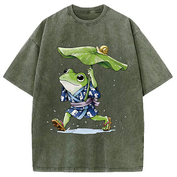 Personality fashion Frog Seeking Shelter Washed T-Shirt