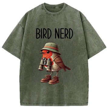 Personality fashion Funny Bird Nerd Washed T-Shirt
