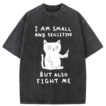 Personality fashion I Am Small And Sensitive Washed T-Shirt