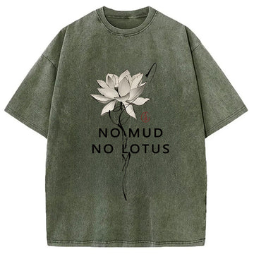 Personality fashion Japanese Zen Lotus Washed T-Shirt