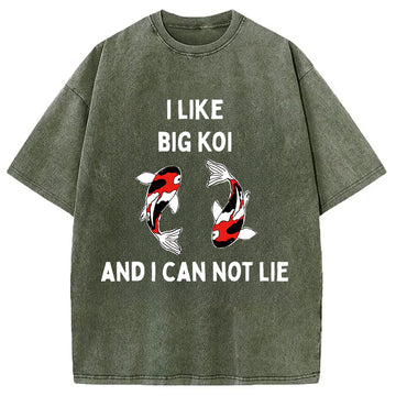 Personality fashion Vintage Koi Fish I Like Big Koi Washed T-Shirt
