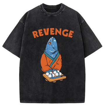 Personality fashion Retro Revenge Fish Washed T-Shirt