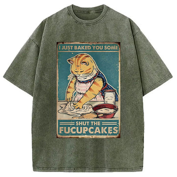 Personality fashion Shut The Fucupcakes Washed T-Shirt