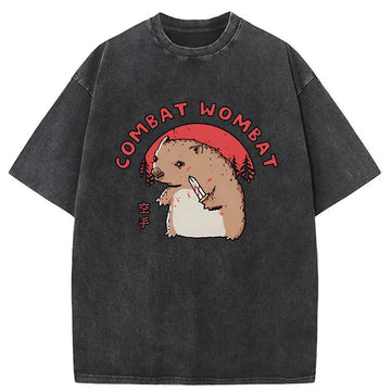 Personality fashion Combat Wombat Japan Washed T-Shirt