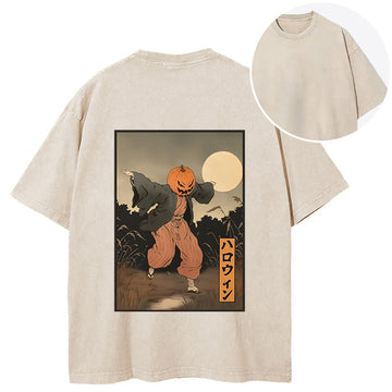 Personality fashion Japanese Pumpkin Monster Back Washed T-Shirt
