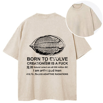 Personality fashion Born To Evolve Back Washed T-Shirt