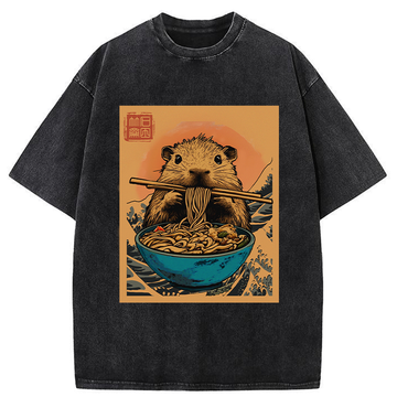 Personality fashion Opossum Eats Ramen Washed T-Shirt