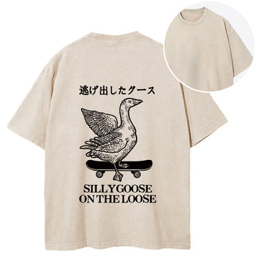 Personality fashion Skateboard Goose Back Washed T-Shirt