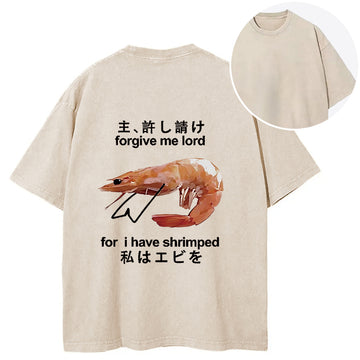 Personality fashion Retreating Shrimp Back Washed T-Shirt