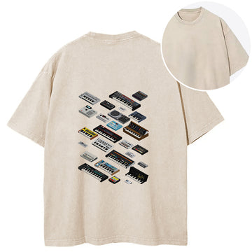 Personality fashion Synthesizer Fan Collection Back Washed T-Shirt