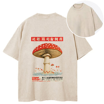 Personality fashion Psychedelic Mushroom Japanese Back Washed T-Shirt