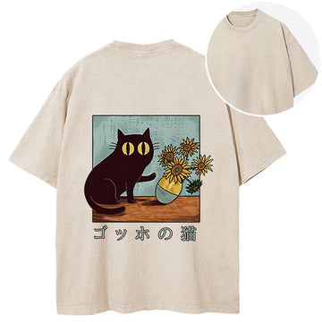 Personality fashion Art Print's Cat Back Washed T-Shirt