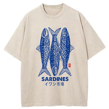 Personality fashion Sardines Market Washed T-Shirt