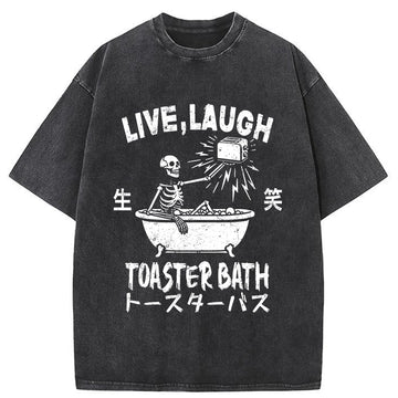 Personality fashion Funny Electric Shock Skeleton Washed T-Shirt
