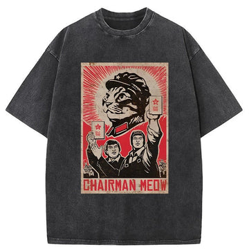 Personality fashion Meow Mao Cat Meme Washed T-Shirt