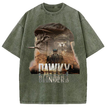 Personality fashion Vintage Gangster Cat Meme Washed T-Shirt