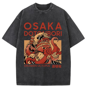 Personality fashion Osaka Octopus Monster Washed T-Shirt