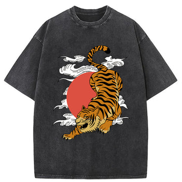 Personality fashion Japanese Fierce Tiger Washed T-Shirt