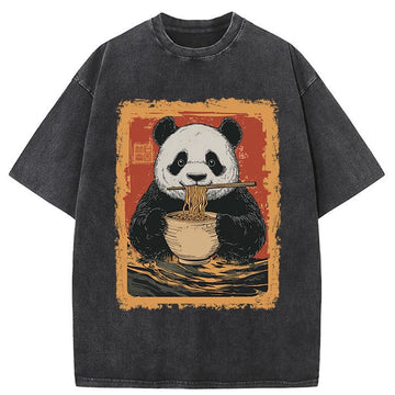 Personality fashion Ramen Lover Panda Washed T-Shirt