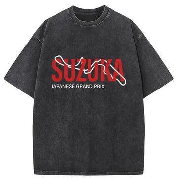 Personality fashion Japanese Suzuka Grand Prix Washed T-Shirt