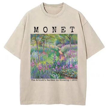 Personality fashion Vintage Floral Landscape Washed T-Shirt