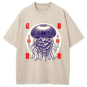 Personality fashion Japanese jellyfish Vintage Washed T-Shirt