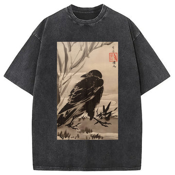 Personality fashion Crow And Reeds Washed T-Shirt