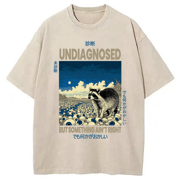 Personality fashion Funny Mental Health Japanese Raccoon Washed T-Shirt