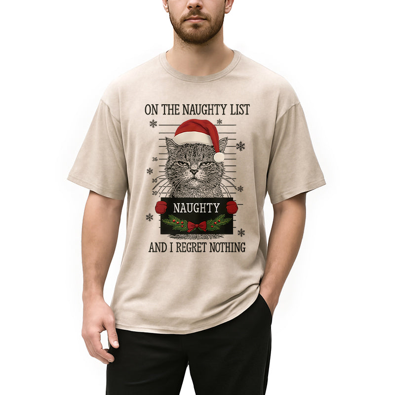 Personality fashion Christmas Naughty Cat Washed T-Shirt