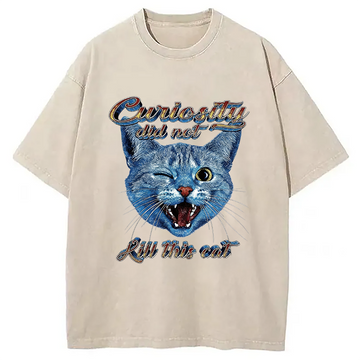 Personality fashion Curiosity Did Not Kill This Cat Washed T-Shirt