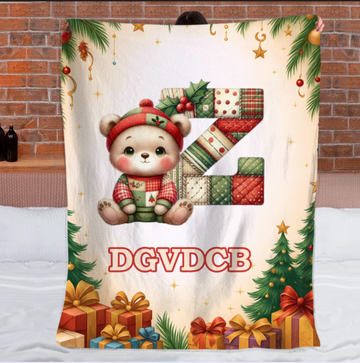 Custom Cute Baby Animal Alphabet Blanket – Personalized Animal And Initial Letter – Christmas Gift for Kids & Teens
