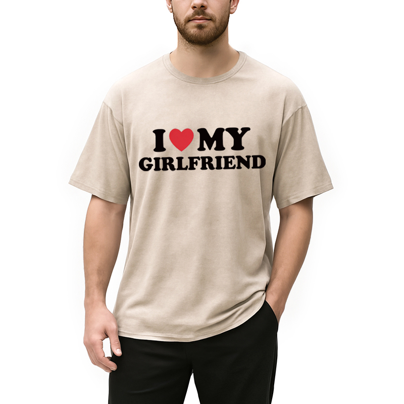 Personality fashion I Love My Girlfriend Valentine Washed T-Shirt