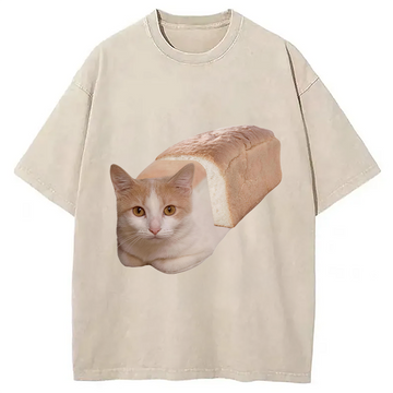 Personality fashion Cat Bread Washed T-Shirt