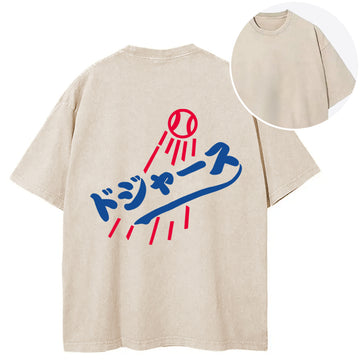 Personality fashion Japanese Baseball Back Washed T-Shirt