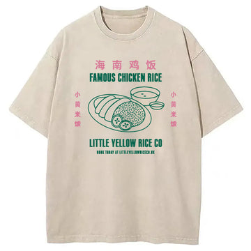 Personality fashion Famous Chicken Rice Washed T-Shirt