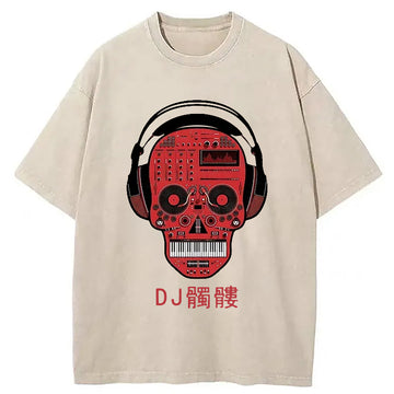 Personality fashion DJ Skull Washed T-Shirt