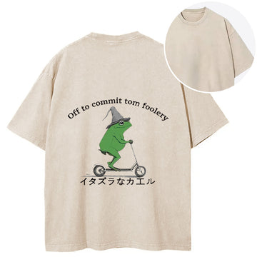 Personality fashion Stupid Frog Back Washed T-Shirt