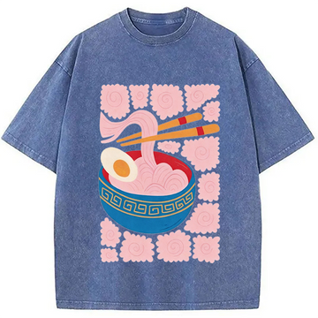Personality fashion Abstract Ramen Washed T-Shirt