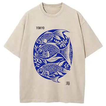 Personality fashion Tokyo Sea Life Park Washed T-Shirt