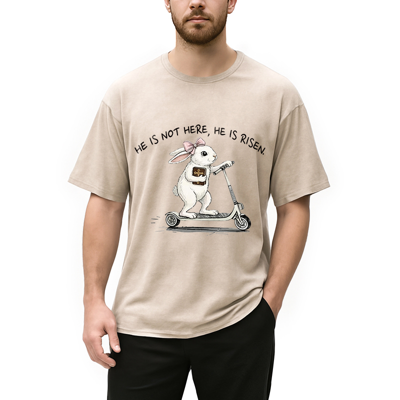 Personality fashion He Is Risen Easter Bunny Washed T-Shirt