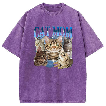 Personality fashion Cat Mom Meme Washed T-Shirt