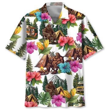Bigfoot Camping Tropical Hawaiian Shirt