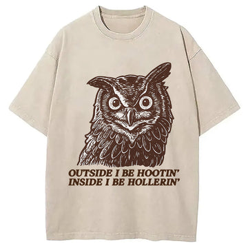 Personality fashion Owl Hootin Hollerin Washed T-Shirt
